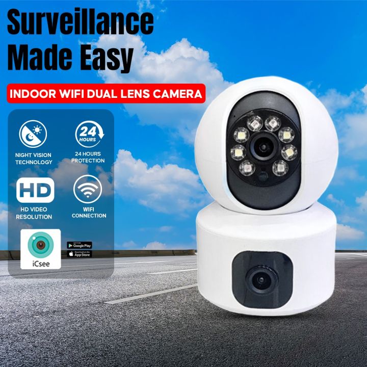 6MP WiFi Camera with Dual Screens Two-Way Audio Baby Monitor Indoor PTZ IP Cameras CCTV Surveillance Home Security ICSee