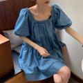 Summer2023New Preppy Style Short-Sleeved Dress for Female Students Korean Style Loose Slimming Mid-LengthALine Skirt Tide. 