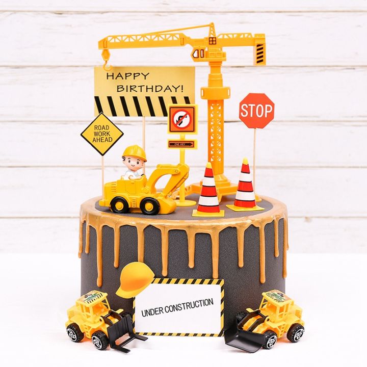 Crane Tractor Construction Birthday Cake Decor Cake Per Cars Party Construction Party One Year Birthday Boy 1st Baby Shower