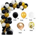 Black and Gold Balloon Garland Arch Kit 110 Pcs Gold and Black White Balloons with 16Ft Balloon Strip and 100pc Dot Glue with Confetti Balloons. 