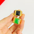 【Cheap】Jin Yi Cheng Jewelry Gold Plated Jewelry Cat's Eye Stone Green Black Treasure Ring Men's and Women's Gold Inlaid Jade Ring. 