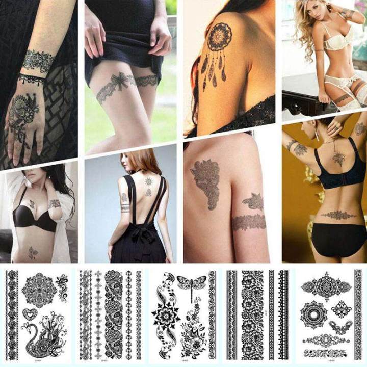 JM Hot Black Henna Lace Temporary Tattoo Metallic Inspired Sticker Body Art