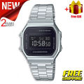 (Ready Stock) G-Sport Shock Men Sport Digital Classic Square Watch Shockproof and Waterproof Stainless Steel Band Sports Business Wrist Watches with 2 Year International Warranty A168WEM-1. 