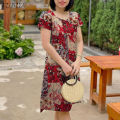 【ThinkWay】 Women Summer Short Sleeve Round-Neck Graphic Print Elegant Casual Dresses #12. 