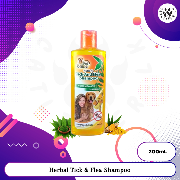 Pet Shine Herbal Tick & Flea Shampoo (Kohomba & Turmeric) for Cats & Dogs 200mL