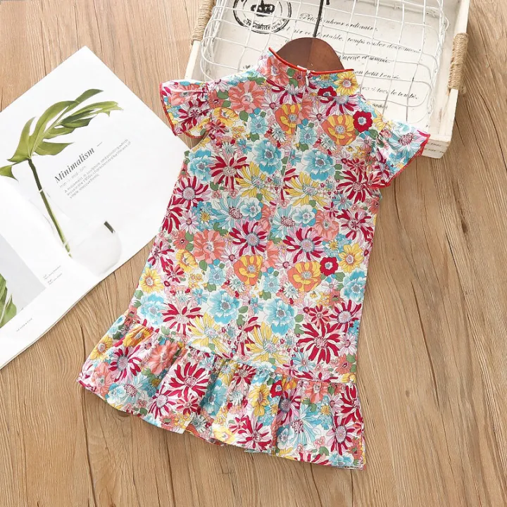 %5Blrih%20Store%5D1-4-7%20Years%20Old%20Baby%20Girls%20Flying%20Sleeve%20Chinese%20Style%20Cotton%20Fishtail%20Cheongsam%20Chinese%20Buckle%20Broken%20Flower%20Dress%20Cute%20-%20Image%202