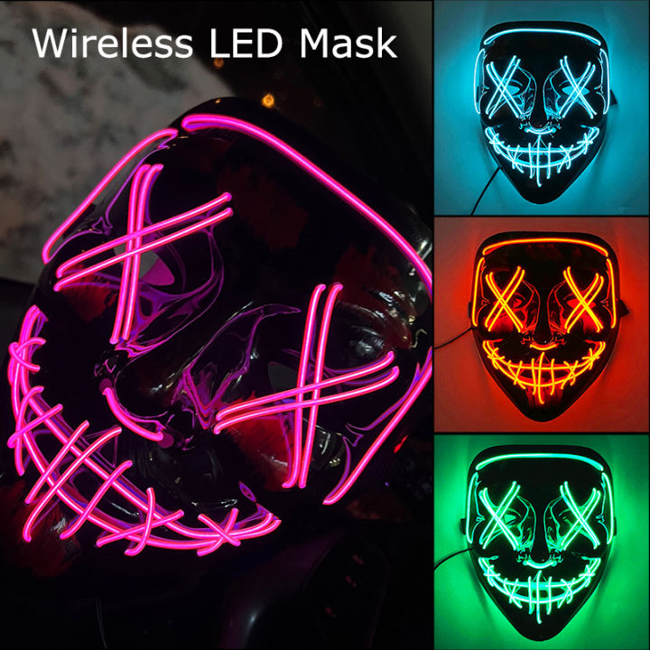 LED Glowing Mask for Halloween, Party Light Up Masks, Glow in Dark, Scary Masquerade Masks, Festival Purge Light Mask