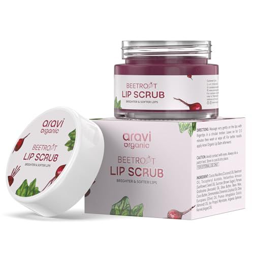 Aravi Organic Beetroot Lip Scrub with Shea Butter & Cocoa Butter – For Dark, Chapped & Pigmented Lips – Suitable for Men and Women – 15 gm(FROM INDIA)