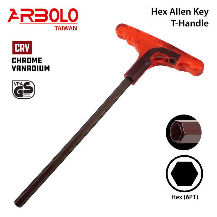 Hex Allen Key with T-Handle - CRV - 10.0mm - ARBOLO - Made in Taiwan