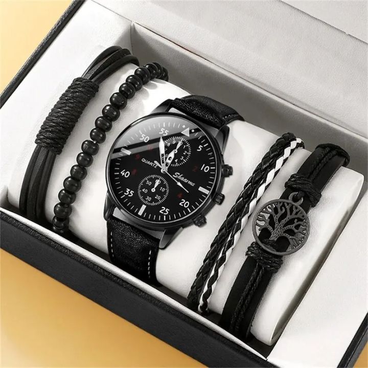 5PCS Mens Casual Watches Man Business Quartz Wristwatch Luxury