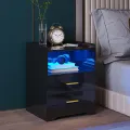 VTEC HOME Modern Lighted Bedside Table with 2 drawers / Side Table / End Table /Nightstand / Bedside Cabinet / Bedroom Furniture / Drawer Cupboard / Modern Furniture / Living Room Furniture / Lighted Furniture / Modern Bedside Cupboard - WLBC 1600. 