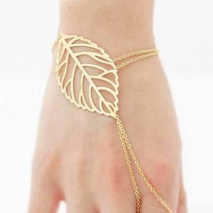 Fashion Simple Hollow Blade Gold Alloy Bracelet for women