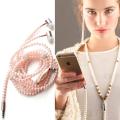 Pearl Necklace Earphone 3.5mm In-Ear Pink Rhinestone Necklace Jewelry Beads Earphones with Mic for Samsung Xiaomi Brithday Girls Gifts. 