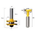 2 Set 1/2 Inch Shank Router Bit T-Slot & T-Track Slotting Tenon Cutter Tool Tongue and Groove Set,Router Bit Set,Wood Door Flooring 3 Teeth Adjustable. 
