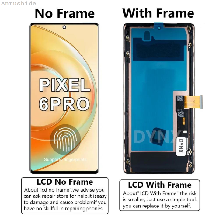 Anrushide Super AMOLED LCD With Frame For Google Pixel 6 Pro LCD For Google Luxury Pixel 6Pro GLUOG G8VOU Display Screen Touch Digitizer Assembly