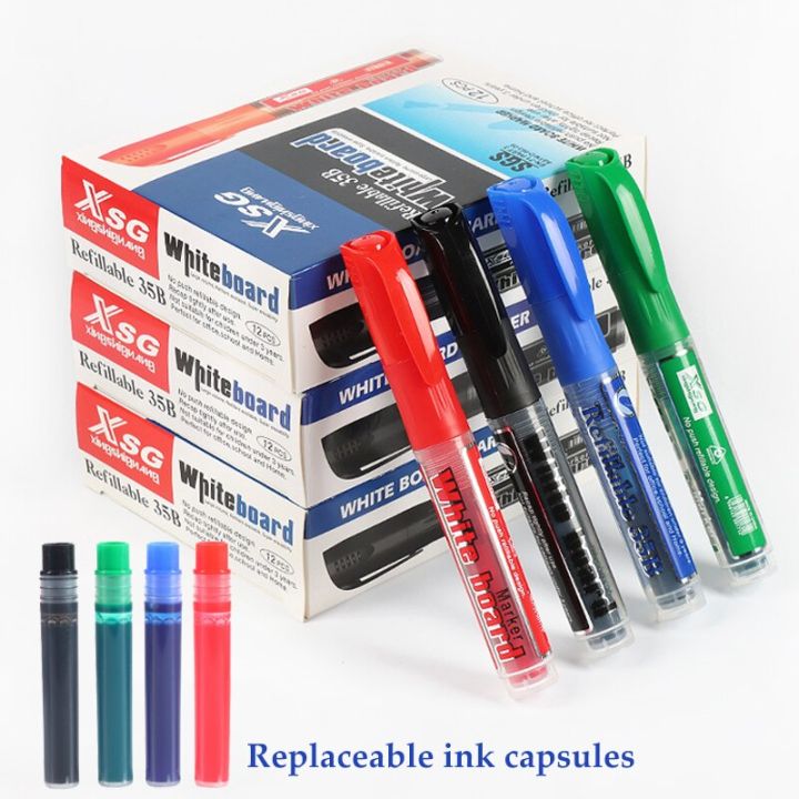 Erasable Whiteboard Pen Replaceable Ink Capsules Blackboard Pens Black/Blue/Red/Green 2.0mm Ink Crude Nib School Stationery