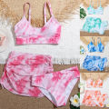 Color floral swimsuit can be a three-piece set of girls' summer swimsuits with printed dyed love cross girls' swimsuits swimsuits beach wear for swimming. 