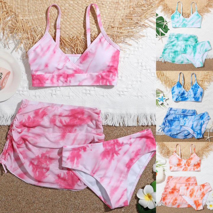 Color floral swimsuit can be a three-piece set of girls' summer swimsuits with printed dyed love cross girls' swimsuits swimsuits beach wear for swimming