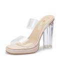 2023Summer New Outdoor Transparent Ankle-Strap High Heel Slippers Women's Platform Crystal Thick Heel Small Size Sandals. 