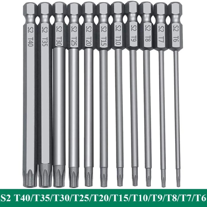 11 stuks Torx lange schroevendraaierbitset, 1/4 inch