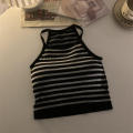 Nylon Women's Tank Top Lightweight Threaded Chest Pad Korean Crop Top Stripe Detail Fashion Camisole for Streetwear Summer Fashion Young Adults  Wear Layering Piece. 