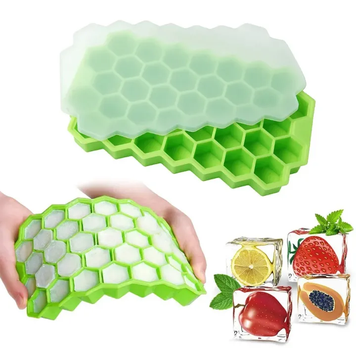 7 Lattice Food Grade Silicone Ice Cube Maker Mould with Lids Easily Removable Ice Tray Mould for Ice Cream Party Cold Drink