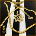Gold Plated Cuban Chain with White Stone Dharmachakra Pendant. 