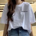 100%Cotton Short SleeveTWomen's T-shirt2023Summer New Korean Style Loose Print Bottoming Shirt All-Match White Top. 