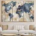 Withoutyou Living room home world map / 3 piece set of wall Profesional art paintings frameless decoration gifts. 