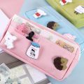 【HOT】 Kawaii Purple Canvas Pencil Case Cute Animal Badge Pink Pencilcases Large School Pencil Bags For Maiden Girl Stationery Supplies. 