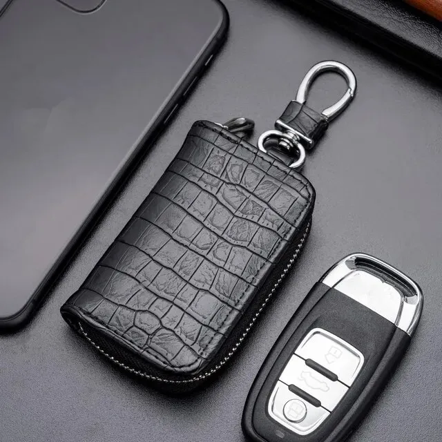 Fashion Leather Car Key Bag Unisex Crocodile Print Zipper Keys Housekeeper Cow Split Leather Key Organizer Case Wallet Men