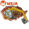【WEJA】Funny excavator 3d broken wall art vinyl mural stickers kids room decoration children puzzle cartoon vehicle wallpaper 90*60cm. 