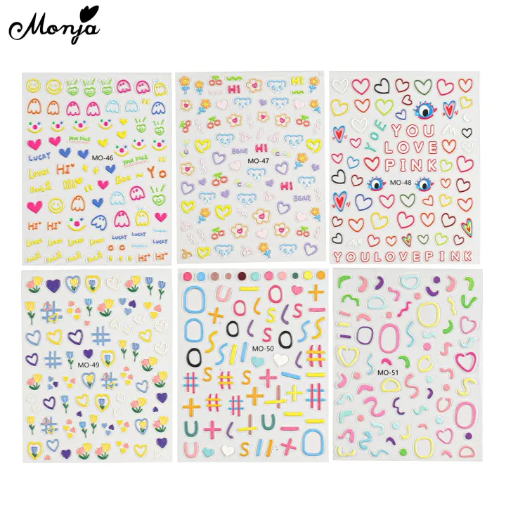 Monja%205D%20Nail%20Art%20Stickers%20Cute%20Lines%20Cartoon%20Embossed%20Colorful%20Heart%20Patterns%20Reliefs%20Adhesive%20Decals%20DIY%20Nail%20Art%20Decoration%20Tools%20-%20Image%203