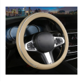 Car Steering Wheel Cover, Heat Resistant Anti-Slip Silver Fiber Strip Leather Car Steering Wheel Cover Universal 15 inch(Beige). 