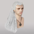 The Witcher 3: Wild Hunt Synthetic Hair Long Silver White Wavy Men'S Geralt Cosplay Wig for Halloween Christmas School. 
