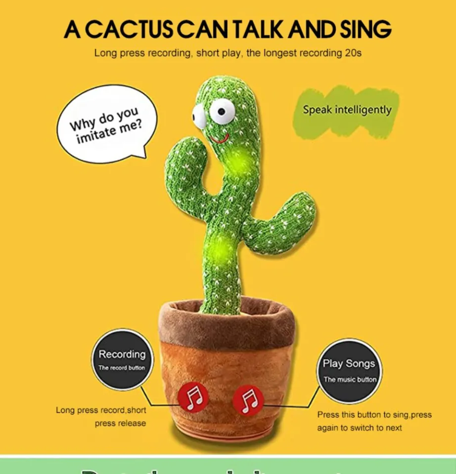 Dancing Cactus Toy 120 Song Speaker Talking Kaktus Bercakap Voice Repeat  plush Cactu Dancer toy talk Plushie Stuffed toys Dancing Talking Recordin  for Baby Girl Birthday Gift Patung Mainan Budak Kaktus Bercakap|