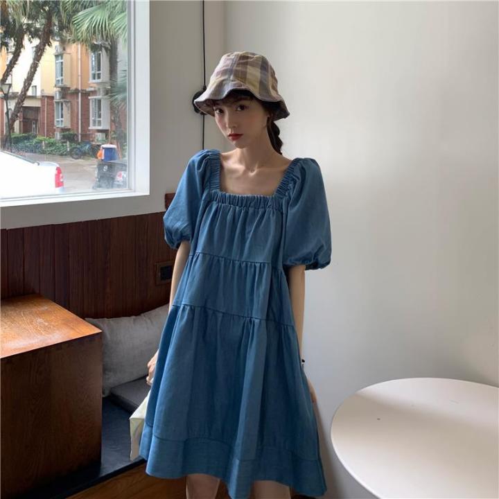 Summer2023New%20Preppy%20Style%20Short-Sleeved%20Dress%20for%20Female%20Students%20Korean%20Style%20Loose%20Slimming%20Mid-LengthALine%20Skirt%20Tide%20-%20Image%202