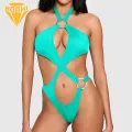 One-piece Swimsuit High Waist Backless One-piece Bikini Beachwear for Women Solid Color Monokini Halter Hollow Out Swimsuit Solid Color High Waist Monokini. 
