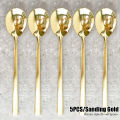 【BestGO】21cm Gold Korean-style Stainless Steel Dinner Spoons Korean-Style Soup Spoon Dinnerware Flatware Sets 5pcs. 