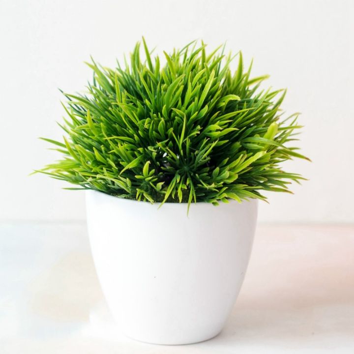 1 Pcs Artificial Plants Potted Green Bonsai Small Tree Grass Plants Pot Ornament Fake Flowers for Home Garden Decoration Wedding Party