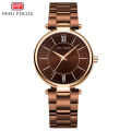 MINI FOCUS Stainless Steel Strap Watches for Women Waterproof Luxury Dress Quartz Wrist Watch Woman Lady Coffee Brown MF0189L. 