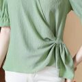 2024 Fashion Design Korean Shirt Female New Summer Plus Size Chiffon Fabric Casual Slim Short-sleeved Shirts Women. 