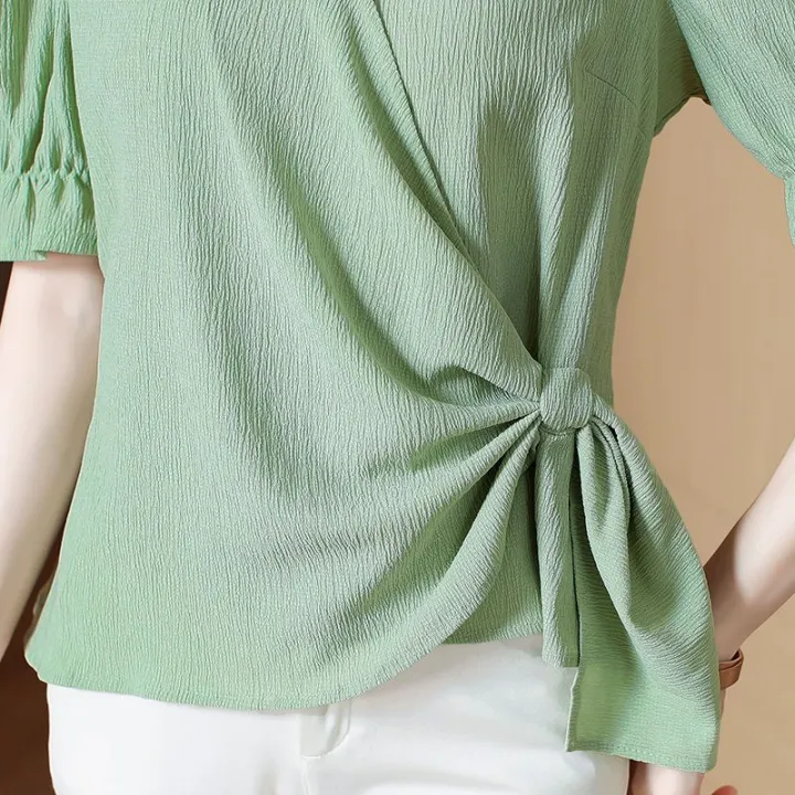 2024%20Fashion%20Design%20Korean%20Shirt%20Female%20New%20Summer%20Plus%20Size%20Chiffon%20Fabric%20Casual%20Slim%20Short-sleeved%20Shirts%20Women%20-%20Image%207