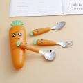 【HOT】 Spoon Fork Children Cutlery Cartoon Fork Head Passivation Mirror Reflection Carrot Shape For Kids. 