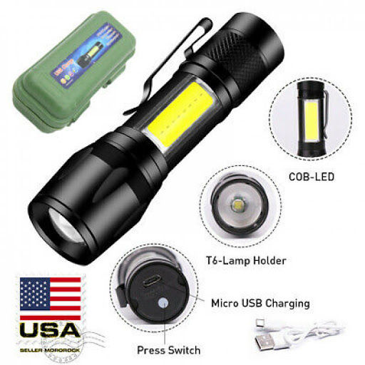 XPE COB LED Flashlight Adjustable Focus Camping Torch Pen Clip Light