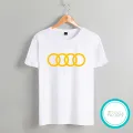 Audi white Tshirt  unisex  tees  designer tees  crew neck  silver white  red  blue  black. 
