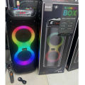 Brodu BTS-2258 / BTS-2259 Dual 6.5" Supper Bass Portable Wireless Bluetooth Speaker with Rechargable Wireless Mic RGB Light, FM Mic, FM, AUX, USB, SD Card, Karaoke Speaker with Dual Mic Buffel Subwoofer Music Player Party Box BTS 2258 BTS 2259 Partybox. 