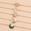 Boho Women Sun Moon Bracelets Set Gold Color Crystal Round Circle Charm Chain Bangle Female Jewelry Gift. 