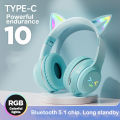 Ears Wireless Headphones Earphone LED Cat Ear Headset Mic Bass Gaming Stereo Audio Bluetooth Sports With Microphone Noise Cancellation Earbuds猫耳头戴[UNK]无线蓝牙耳[UNK]. 