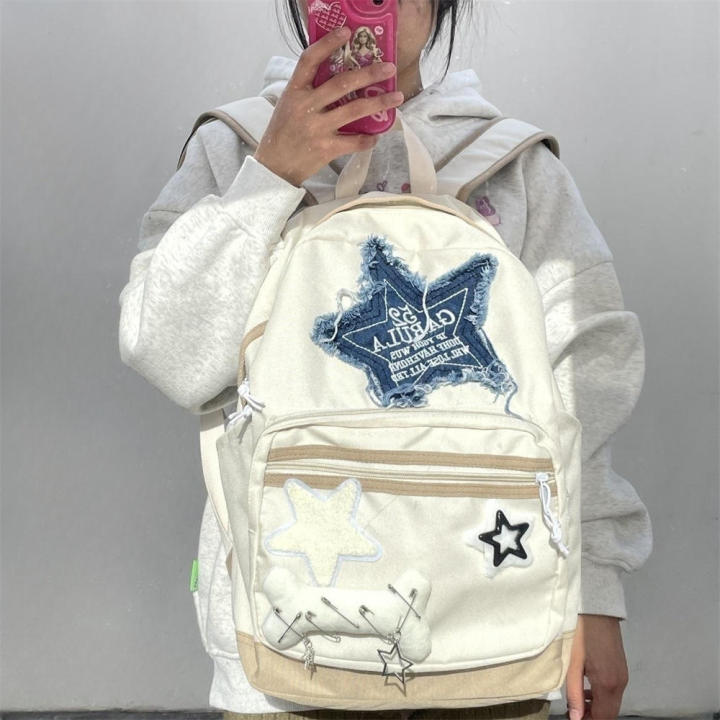 Y2K Fashion Casual Shoulder Bag Star Backpack Student Schoolbag Large Capacity Travel Backpack 15.6-inch Computer Bag